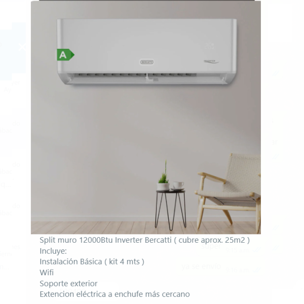 aire acondicionado inverter bercatti de 12000 btu - instalado