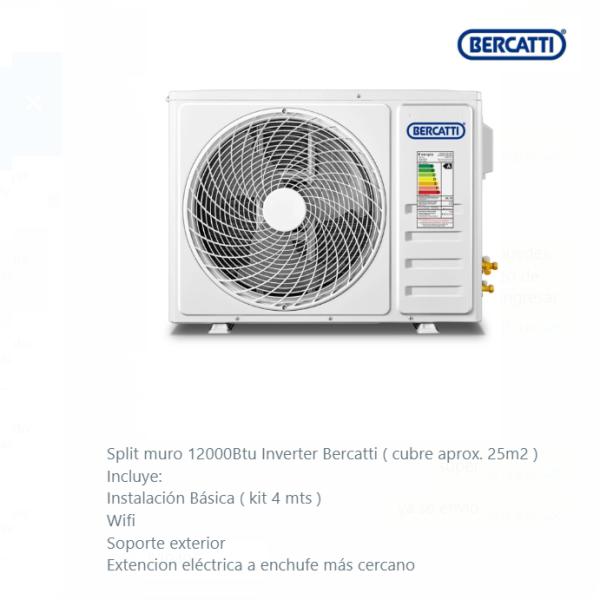 aire acondicionado inverter bercatti de 12000 btu - soporte exterior